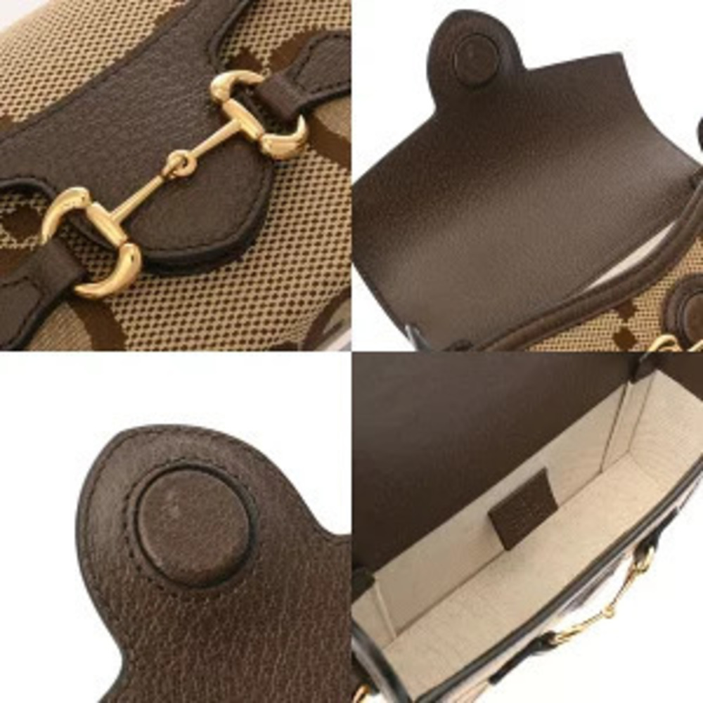 Gucci Beige Canvas Horsebit Leather Bag Tan Shoulder Camel Brown - Picture 8 of 9